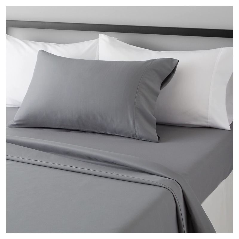 Amazon Basics Lightweight Breathable Brushed Microfiber 3-Piece Bed Sheet Set With 14-Inch Deep Pockets, Wrinkle Resistant, Twin XL, Dark Gray, Solid