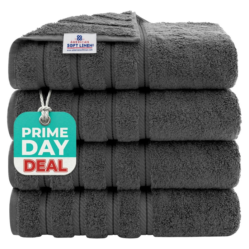 American Soft Linen Luxury 4 Piece Bath Towel Set, 600 GSM 100% Cotton Turkish Bath Towels for Bathroom, 27x54 in Large Bathroom Shower Towels, Dark Gray