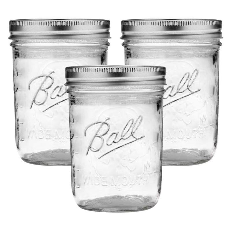 Ball Wide Mouth Glass Mason Jars with Lids and Bands, Used for Canning, Pickling, Juice, Jam, Jelly, Pint Size 16 Ounce (Pack of 3)
