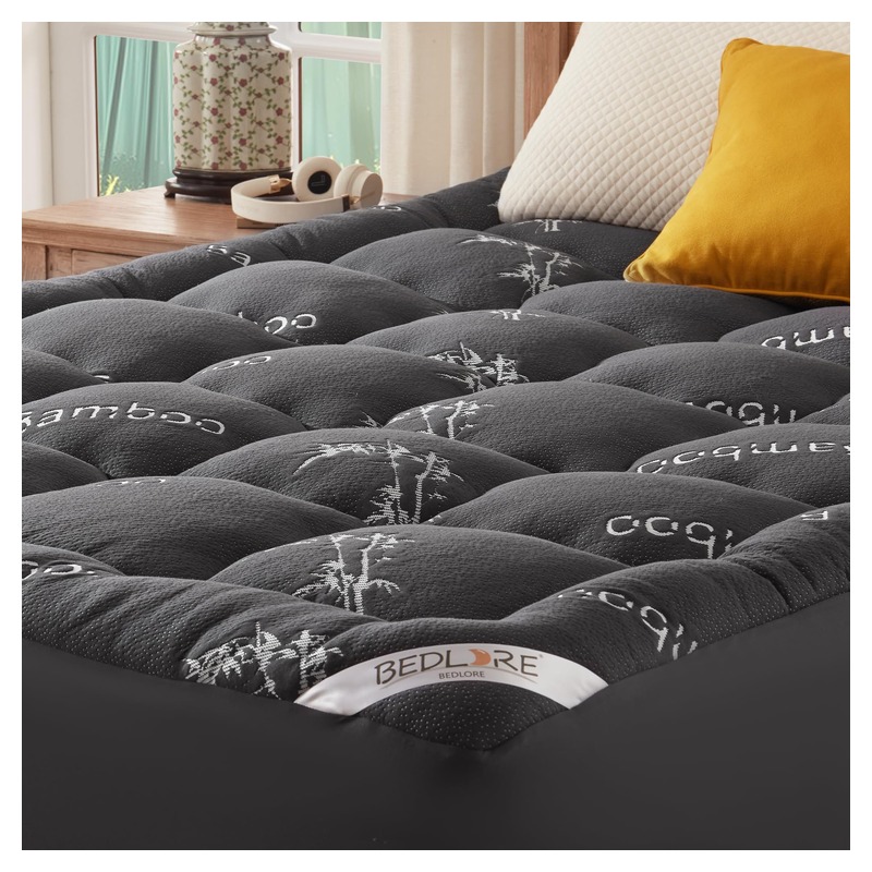 BEDLORE Queen Mattress Topper Viscose Derived from Bamboo, Thick Pillow Top Mattress Pad with Stretchable Pockets for 6-18 inches Mattress, Soft Mattress Topper for Back Pain Relief(Dark Gray)