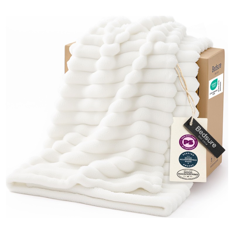 Bedsure GentleSoft White Throw Blanket for Couch - Mothers Gifts Day Birthday Gifts for Women Mom Her, Soft Cozy Fleece Summer Throw Blanket for Girl, Room Home Bedroom Decor, Off White, 50x60 Inches