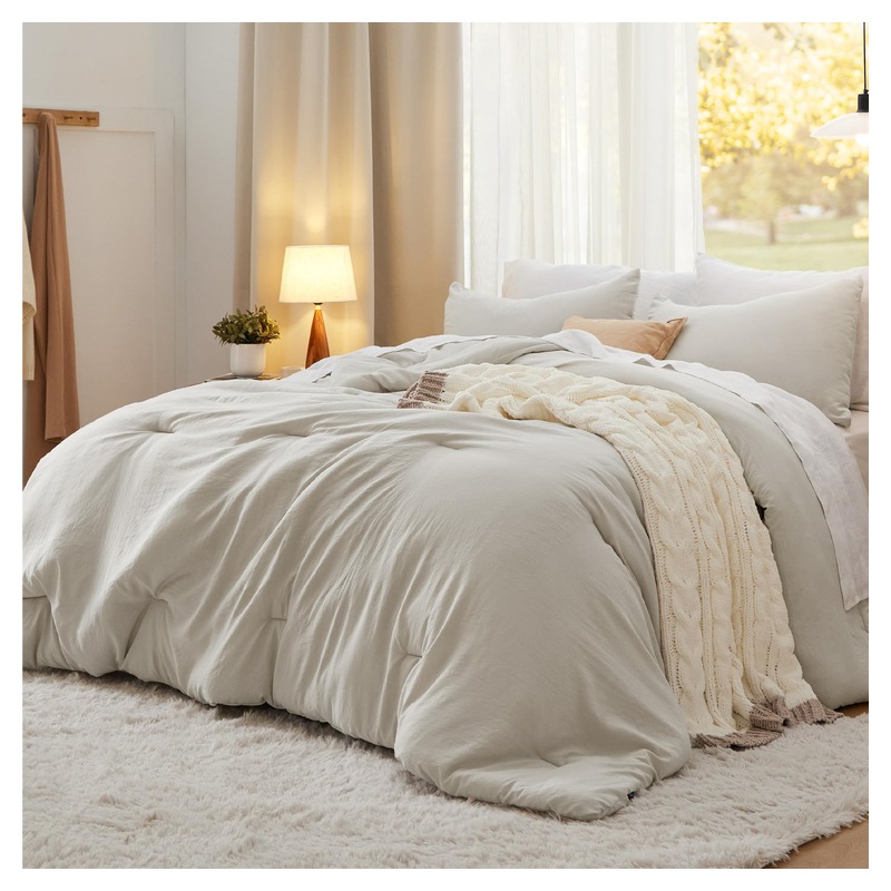 Bedsure King Comforter Set, Beige Soft Prewashed Bedding for All Seasons, 3 Pieces GentleSoft™ Bed Set, 1 Lightweight Comforter (104