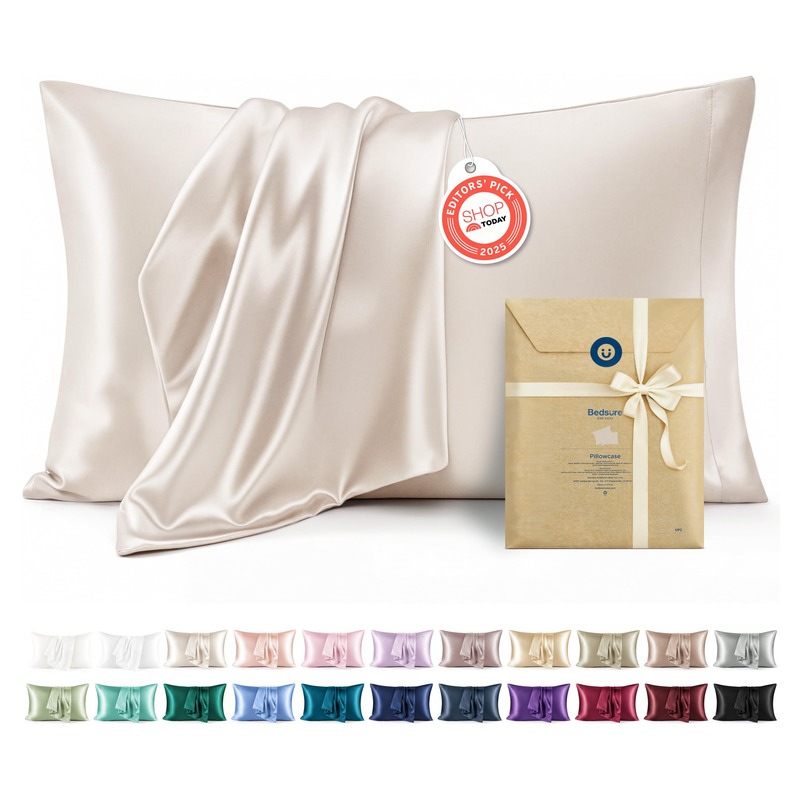 Bedsure Satin Pillowcases, Similar to Silk Pillow Cases Queen Size Set of 2, Cooling Pillow Case for Sleeping Women with Envelope Closure, Gifts for Women Men, Beige, 20x30 Inches, 2pcs