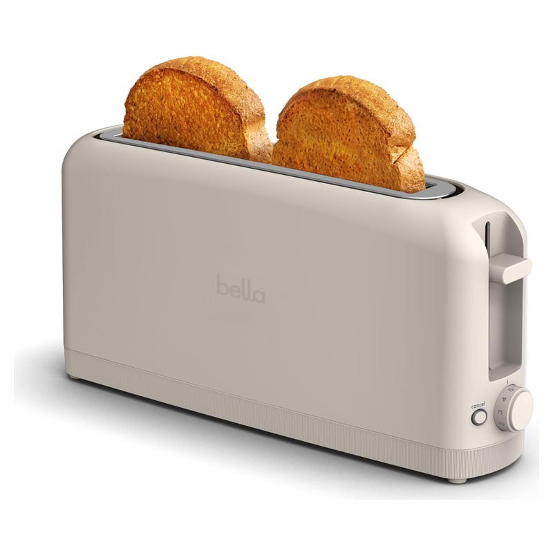 bella 2 Slice Slim Toaster, Fits-anywhere™ Kitchenware, 6 Setting Shade Control with Reheat & Cancel Buttons, Fits sourdough, 10” Long Slot, Anti Jam & Auto Shutoff, 900 Watt, Oatmilk