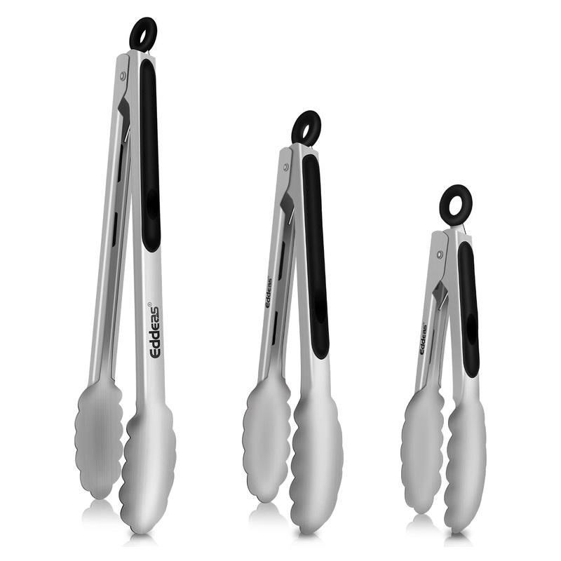 Tongs For Cooking - Heat Resistant 600 Degrees Stainless Steel Kitchen Tong,Heavy Duty Metal Locking Tongs - Perfect for Food,Salad and BBQ set of 3 (7
