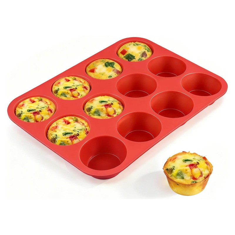 CAKETIME 12 Cups Silicone Muffin Pan - Nonstick Cupcake Pan 1 Pack Regular Size Silicone Mold for Baking
