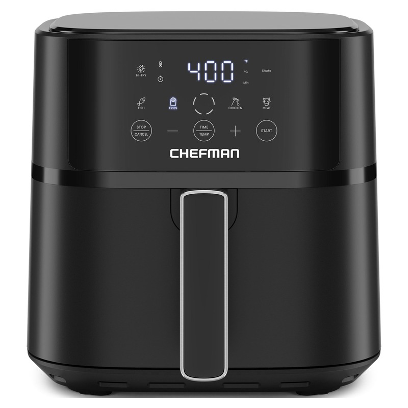 Chefman Air Fryer – 6 QT Compact Airfryer for Quick & Easy Meals in Minutes, Features Hi-Fry Technology for Extra Crisp, Touchscreen Controls with 4 Presets, Nonstick & Dishwasher Safe Basket - Black