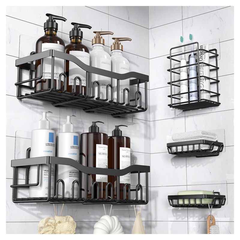 EUDELE Adhesive Shower Caddy, 5 Pack Rustproof Stainless Steel Bath Organizers With Large Capacity, No Drilling Shelves for Bathroom Storage & Home Decor