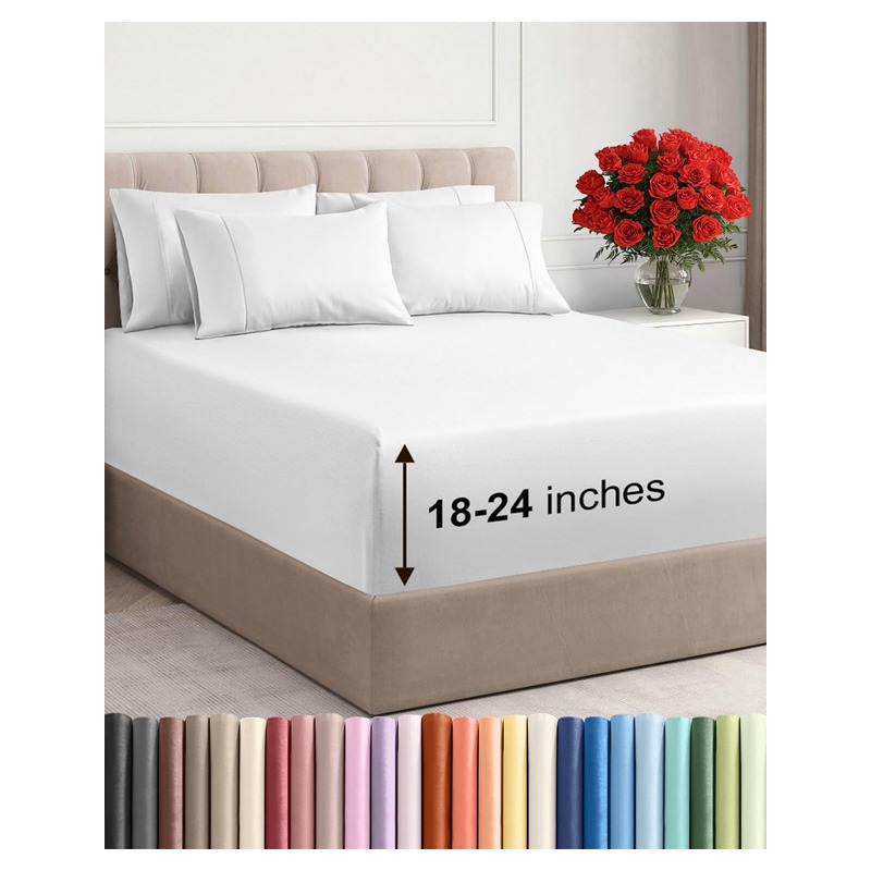 Extra Deep King Sheet Set - 6 Piece Breathable and Cooling Sheets - Hotel Luxury Bedding for Women, Men, Kids & Teens - Easy & Secure Fit - Soft, Wrinkle Free and Comfy - Extra Deep Pockets - White