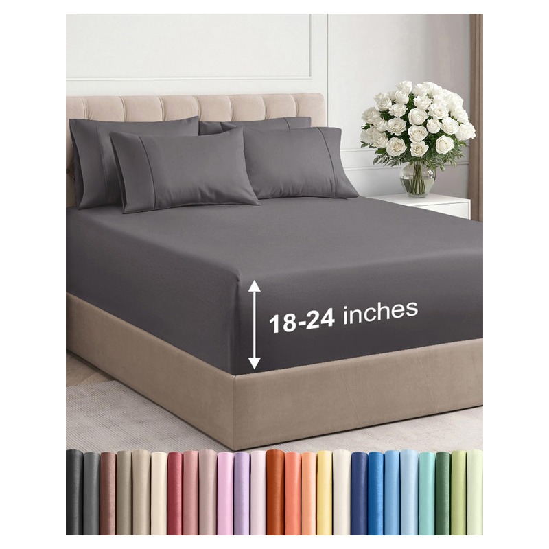 Extra Deep Queen Sheet Set - 6 Piece Breathable and Cooling Sheets - Hotel Luxury Bedding for Women, Men, Kids & Teens - Easy & Secure Fit - Soft, Wrinkle Free and Comfy - Extra Deep Pockets - Grey