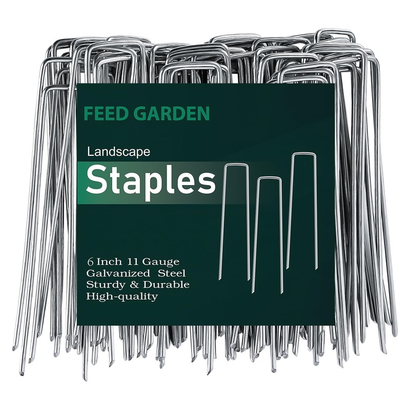 FEED GARDEN 6 Inch 50 Pack Hot-dip Galvanized Landscape Staples Plant Cover Spikes 11 Gauge Tent Stakes Garden Stakes Landscaping Fabric SOD Pins Yard Pins for Decoration Weed Barrier Fabric
