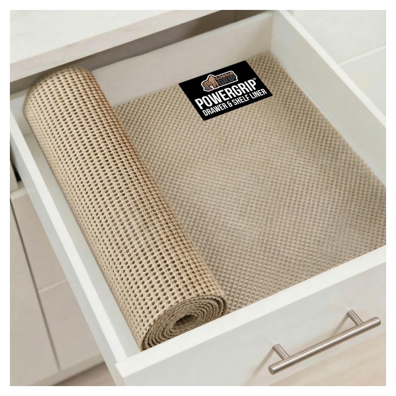 GORILLA GRIP powerGRIP Drawer Shelf and Cabinet Liner, Thick Strong Hold, Non-Adhesive Liners Protect Kitchen Cabinets and Cupboard, Bathroom Drawers, Easy Install Mat, 12