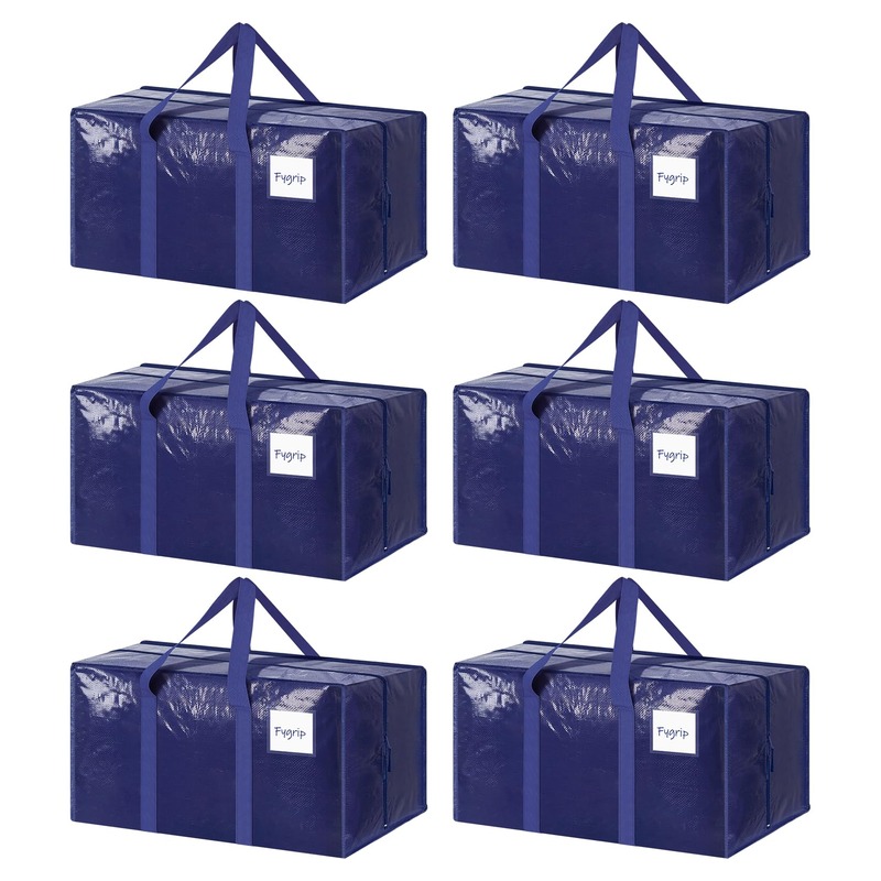 6 Pack Extra Heavy Duty Large Moving Bags with Strong Zipper & Comfortable Handles, Sturdy & Durable Clothes Storage Bags Totes Bins, Blue Packing Moving Boxes for College Supplies, Dark Blue