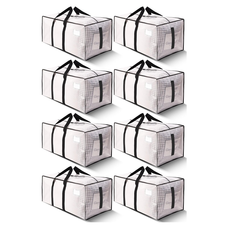 HOMESURE Supports 200lbs Heavy Duty Moving Bags - Strong Zipper & Wrap-Around Handles - Water-Resistant Storage Totes, Durable Alternative to Moving Boxes - 8 Pack - Semi-Transparent