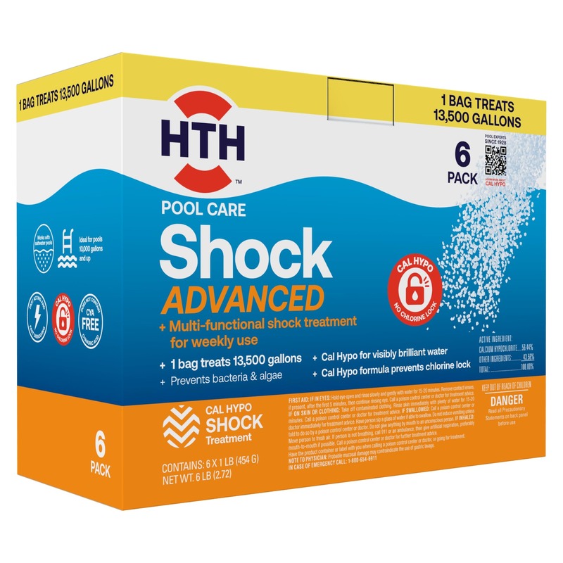 HTH 52036R Pool Care Shock Advanced, Swimming Pool Chemical - Cal Hypo Formula, Prevents Bacteria & Algae, Restores Crystal Clear Water - Shock Treatment, (6 Pack)
