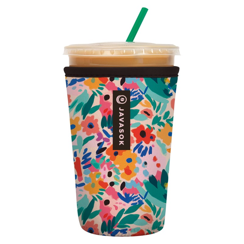 Sok It JavaSok Iced Coffee & Cold Soda Insulated Neoprene Cup Sleeve (Abstract Floral, Medium: 22-28oz)