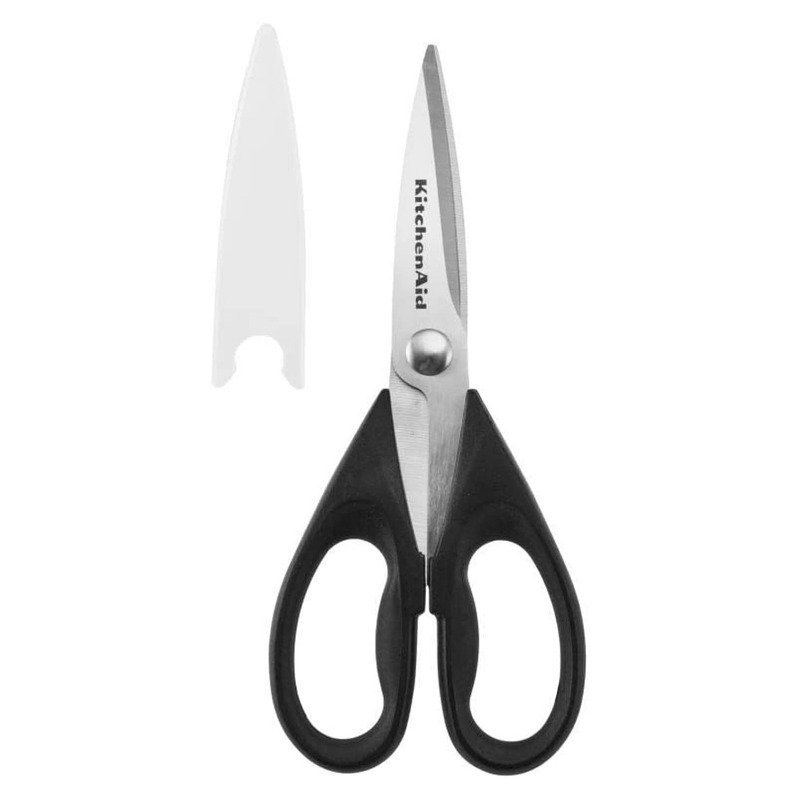 KitchenAid All Purpose Kitchen Shears with Protective Sheath Durable Stainless Steel Scissors, Dishwasher Safe, Soft Grip Comfort Handle, 8.72 Inch, Black