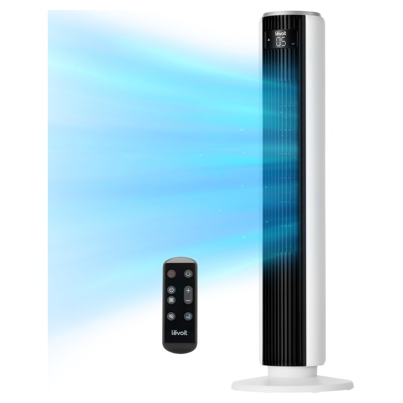 LEVOIT Tower Fan for Bedroom, 90° Oscillating Standing Fan with 28dB Quiet for Sleep, 25ft/s Velocity, 12H Timer, 5 Speeds 4 Modes, Remoter, Bladeless Room Fan for Home, Office, Indoor, 36 inch, White