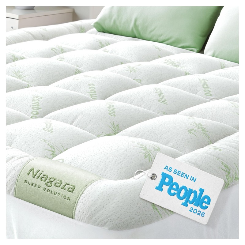 Niagara Sleep Solution Ultra Soft Queen Size Mattress Topper - Rayon Derived from Bamboo Pillow Top Mattress Pad for Back Pain Relief - Naturally Cooling for Hot Sleepers, Green