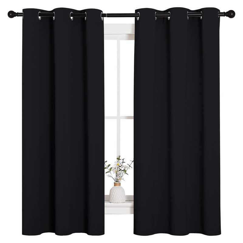 NICETOWN Pitch Black Solid Thermal Insulated Grommet Blackout Curtains/Drapes for Bedroom Window (2 Panels, 42 inches Wide by 63 inches Long, Black)