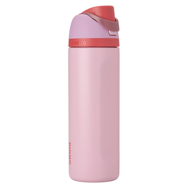 Owala FreeSip Insulated Stainless Steel Water Bottle with Straw for Sports and Travel, BPA-Free Sports Water Bottle, 24 oz, Pink, Angel Food Cake