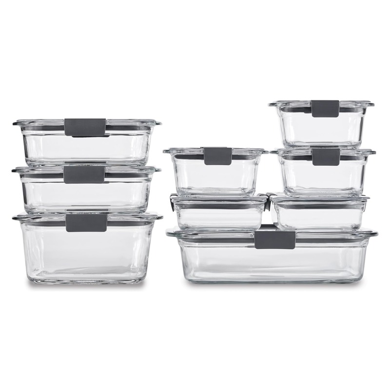 Rubbermaid Brilliance Glass Food Storage Containers, Assorted Sizes, Set of 9, BPA-Free, Leak-Proof, Clear