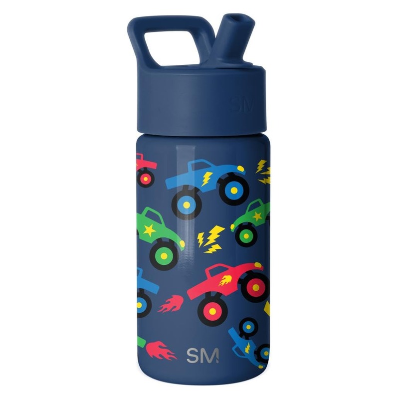 Simple Modern Kids Water Bottle with Straw Lid | 14oz Insulated Stainless Steel Kids Tumbler & Spill Proof Toddler Cup for School, Girls, Boys | Summit | Monster Truck Rally
