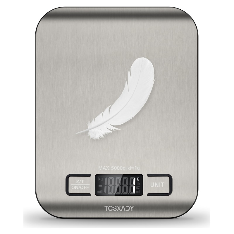 Tcsxady Food Scale, 11lb Digital Kitchen Scale with 6 Units LCD Display and Tare Function,Compact Design for Baking,Healthy Cooking,Meal Prep, 304 Stainless Steel