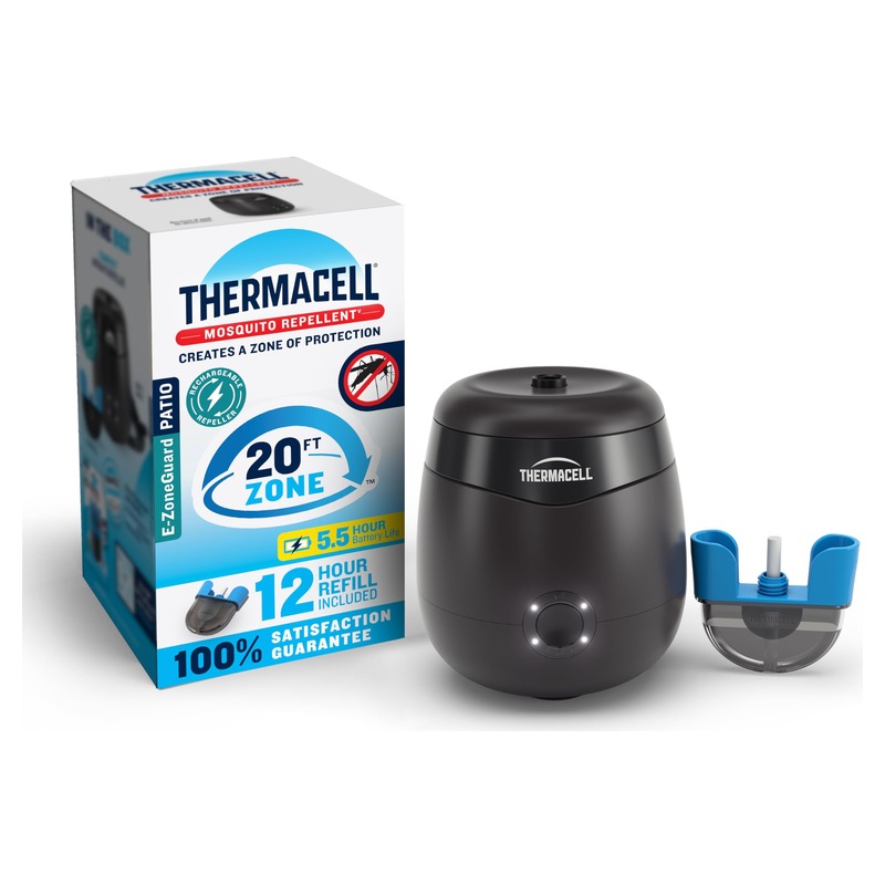Thermacell E-ZoneGuard Patio Rechargeable Mosquito Repeller with 20-Foot Zone of Scientifically Proven Outdoor Protection; 5.5-Hr Battery; 12-Hr Refill; Bug Spray Alternative; DEET-Free; Black