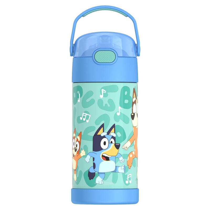 THERMOS FUNTAINER Water Bottle with Straw - 12 Ounce - Kids Stainless Steel Vacuum Insulated Water Bottle with Lid, Bluey