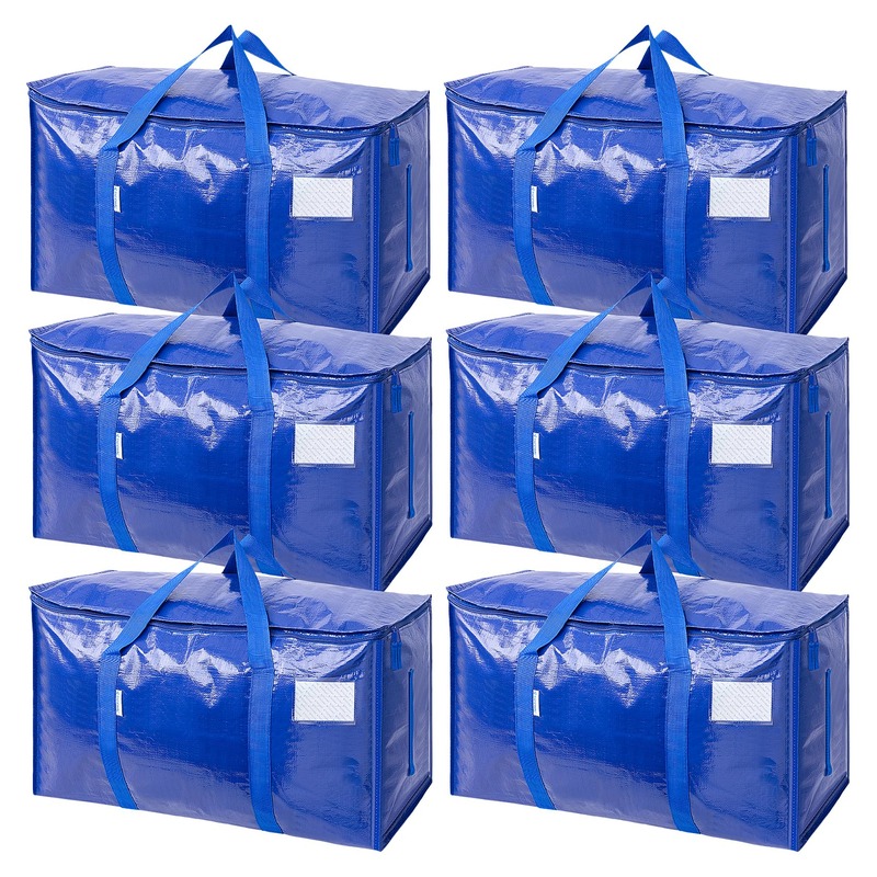 TICONN 6 Pack Extra Large Moving Bags Heavy Duty with Zippers & Carrying Handles, Durable Storage Bags Moving Boxes for Closet Organizers and Storage (6 Pack, Blue)