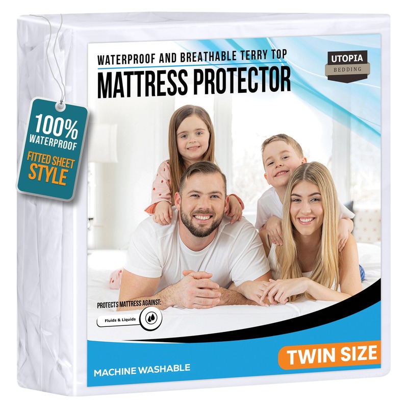 Twin Size Mattress Protector Waterproof, Premium 200 GSM Terry Mattress Cover, Soft & Breathable Bed Cover, Fitted Sheet Style Stretchable Deep Pockets 15