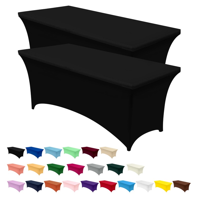 Utopia Kitchen Spandex Tablecloth 2 Pack [6FT, Black] Tight, Fitted, Washable and Wrinkle Resistant Stretch Rectangular Patio Table Cover for Event, Wedding, Banquet & Parties [72Lx30Wx30H Inch]